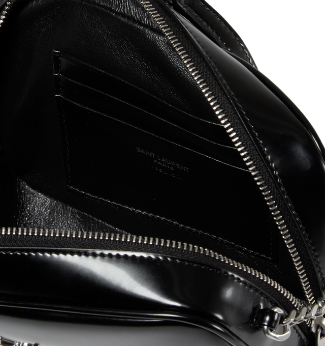 Image 3 of 3 - BLACK - SAINT LAURENT Lou Mini Bag featuring zip closure, leather and chain shoulder strap, silver toned hardware, one main compartment and three card slots. 7.5 X 4.1 X 2 inches. Strap drop: 22.4 inches. 63% polyurethane, 37% polyester. Made in Italy.  