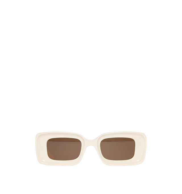 Image 1 of 3 - WHITE - LOEWE Chunky Anagram 46mm Rectangular Sunglasses featuring logo at the temples of rectangular sunglasses equipped with full-coverage UV protection. 100% acetate. Made in Italy. 