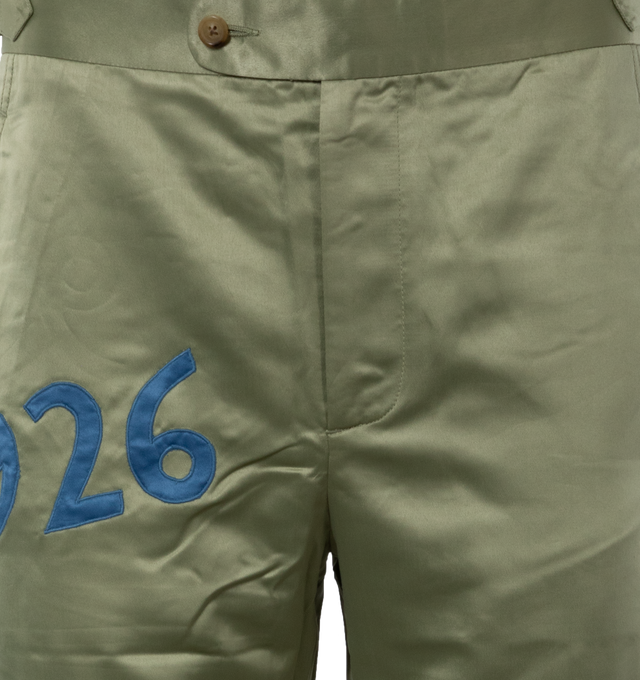 Image 4 of 5 - GREEN - BODE Decades Trousers featuring side buckle waist adjusters for ideal fit, two side slash pockets and two back flap pockets. 100% polyester. Made in India. 