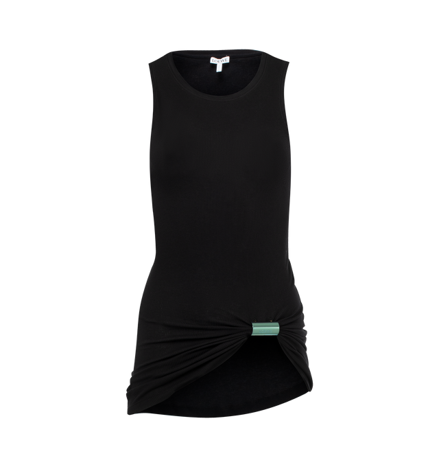 Image 1 of 2 - BLACK - LOEWE Tank Top in lightweight stretch ribbed cotton featuring asymmetric draping, a detachable LOEWE-engraved metal embellishment, regular fit and regular length. Cotton, elastane. Made in Portugal.
