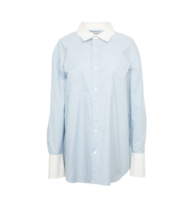 Image 1 of 3 - BLUE - SAINT LAURENT Winchester Boyfriend Shirt featuring front button closure, pointed collar, two button cuffs with button placket and curved hem. 100% cotton.  