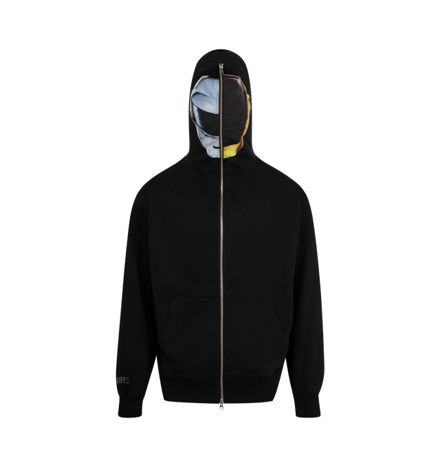 Image 3 of 3 - BLACK - PLEASURES X DAFT PUNK Ram Zip Hoodie featuring front dual zip closure, attached hood with printed design, front slip pockets, back embroidered slogan, embroidered logo at cuff and heavyweight knit fleece fabric. 100% cotton.