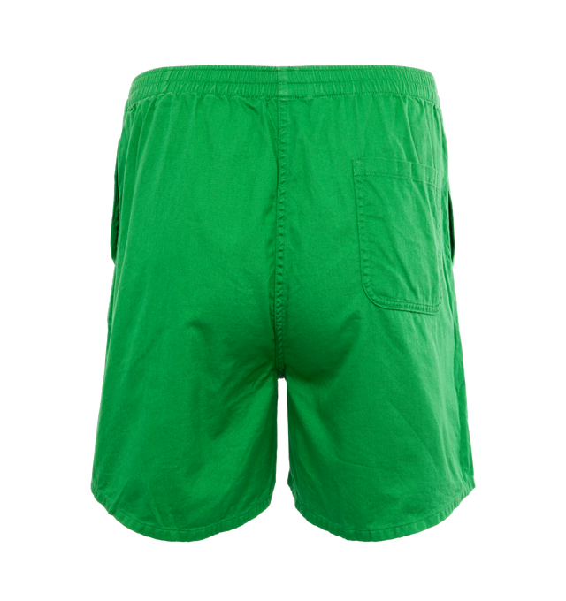 Image 2 of 4 - GREEN - SAINT MICHAEL Easy Shorts featuring elastic waist, screen print on leg, side slit pockets and back pocket. 100% cotton.  