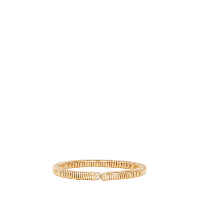 Image 1 of 1 - GOLD - SIDNEY GARBER Bettina Bracelet featuring 18k yellow gold, a narrow band of gold Tubogas punctuated with diamonds at the tips. Diamonds .30ct. 56x47MM. Hirshleifers offers a range of initial pieces from this collection in-store. For personal consultation and detailed information about jewelry, please contact our dedicated stylist team at personalshopping@hirshleifers.com