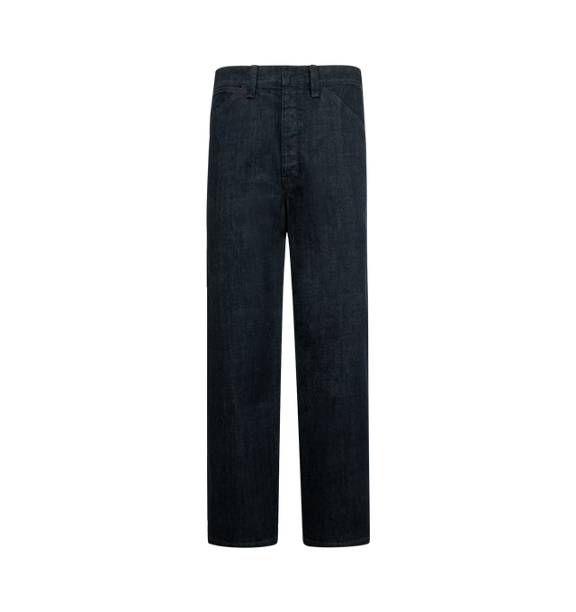 Image 1 of 3 - NAVY - LEMAIRE Maxi Workwear Pant featuring oversized fit, belt loops, closure with hooks and hidden buttons and ticket pocket. 100% cotton.
