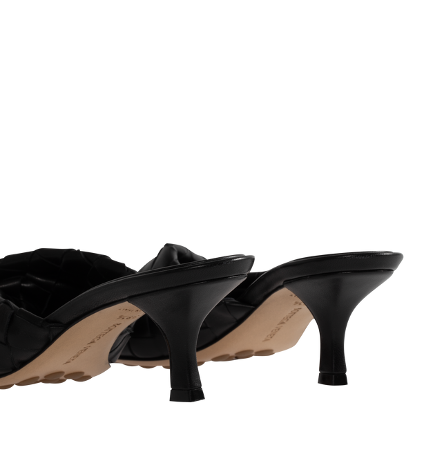 Image 3 of 4 - BLACK - Bottega Veneta Leather mule with a folded detail in Intrecciato leather.  Lambskin, unlined with rubber-injected leather outsole. Heel measures 2".  Made in Italy. 