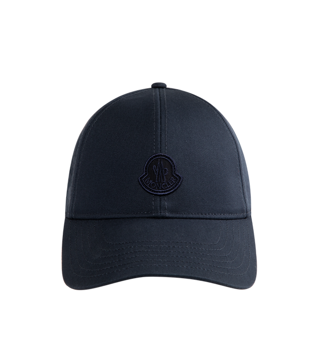 Image 1 of 2 - NAVY - MONCLER Baseball Cap featuring cotton lining, adjustable back tab and silicone logo patch. 100% cotton.