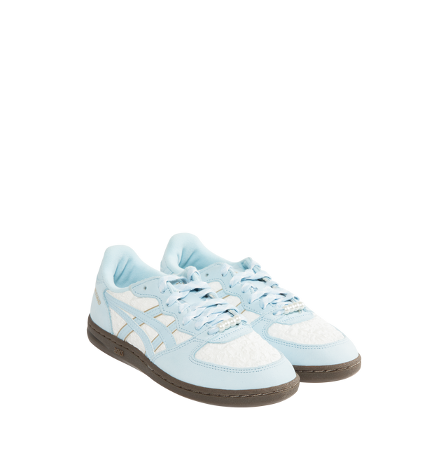 Image 2 of 5 - BLUE - ASICS Skyhand OG Sneaker featuring soft suede upper, FLYTEFOAM PROPEL cushioning, EVA heel wedge, pearl-like shoelace accessory, patterned shoelace and rubber outsole.