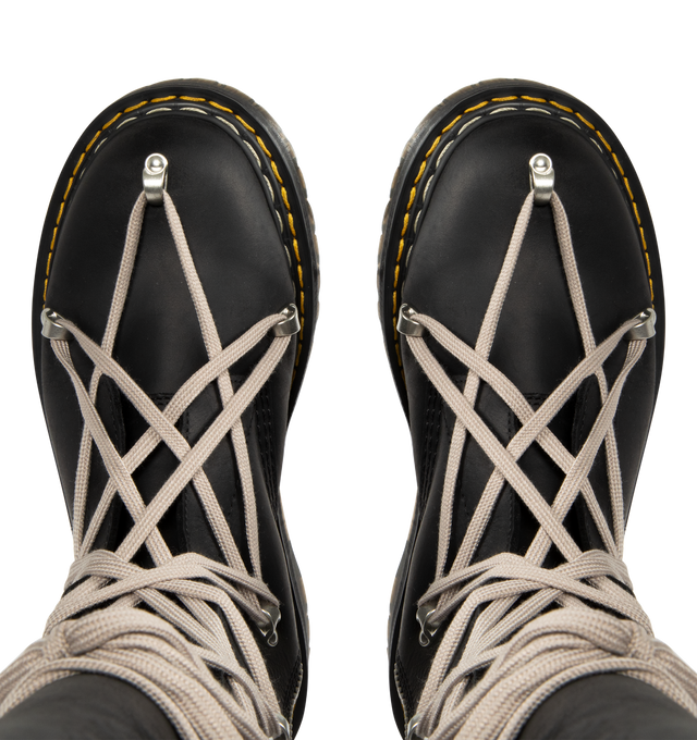 Image 4 of 4 - BLACK - RICK OWENS X DR. MARTENS Pentalace Boot featuring a side zip closure, contrasting front laces, round toe, leather and fabric lining, a textured rubber sole, oversized tongue and the signature AirWair with Bouncing Soles pull tab.