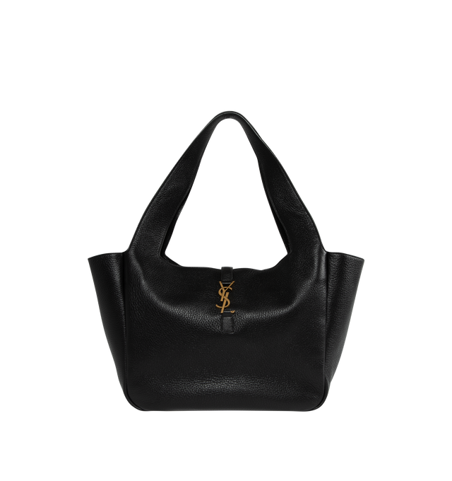 Image 1 of 3 - BLACK - SAINT LAURENT Le A7 Bea Shop Bag featuring leather tab closure, suede lining, inner zip pocket and inner ties to collapse or expand the sides. 19.7 X 11 X 7.1 inches. 100% deerskin. Made in Italy.  