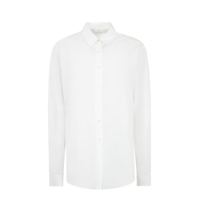 Image 1 of 3 - WHITE - THE ROW Fiora Shirt featuring detachable collar, front mother-of-pearl button closure, long sleeves with French cufflinks and rounded and asymmetrical hem. 100% cotton. Made in Italy.