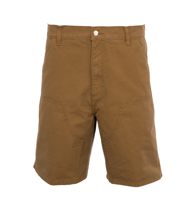 Image 1 of 4 - BROWN - CARHARTT WIP Double Knee Shorts featuring front button and concealed zip closure, belt loops, double layer at knee, hammer loop and two front pockets. 100% cotton. 