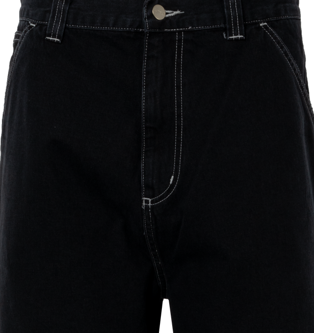 Image 3 of 3 - BLACK - CARHARTT WIP OG Single Knee Pant featuring contrast stitching, logo patch to the rear, belt loops, front button and zip fastening, high waist, wide leg and classic five pockets. 100% cotton.  