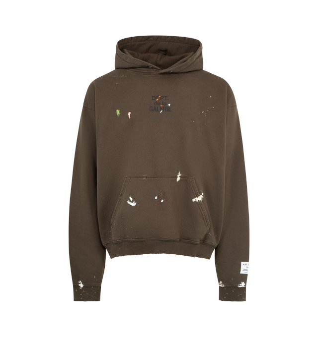 Image 1 of 3 - BROWN - GALLERY DEPT French Logo Painted Cotton Hoody featuring relaxed fit, hooded, dropped shoulders, long sleeves, front logo, painted print details and ribbed trims. 100% cotton.