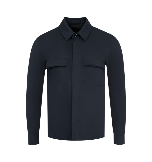 Image 1 of 2 - NAVY - TOM FORD Cotton Twill Outerwear Shirt featuring modern overshirt in double-twill construction, horn button detailing, classic collar and two chest flap pockets. 99% cotton, 1% polyamide. Made in Italy.