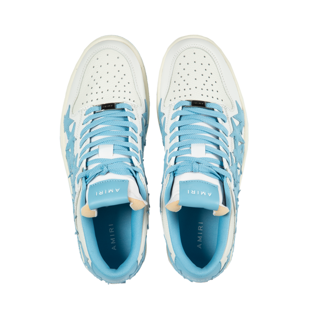 Image 5 of 5 - BLUE - AMIRI Stars Leather Low-Top Sneakers featuring flat heel, round toe, logo on the tongue and heel, lace-up vamp, star clusters on the side and rubber outsole. 