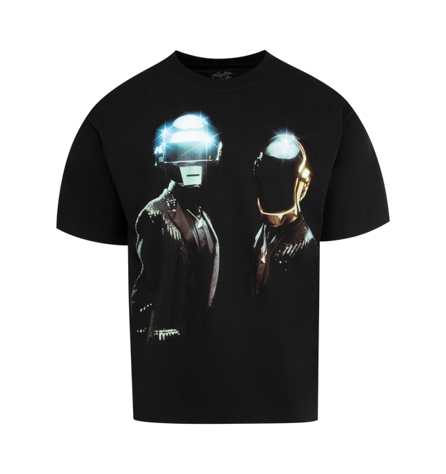 Image 1 of 2 - BLACK - PLEASURES X DAFT PUNK Duo T-Shirt featuring relaxed fit, printed graphics at chest and back, crew neck and short sleeves. 100% cotton.