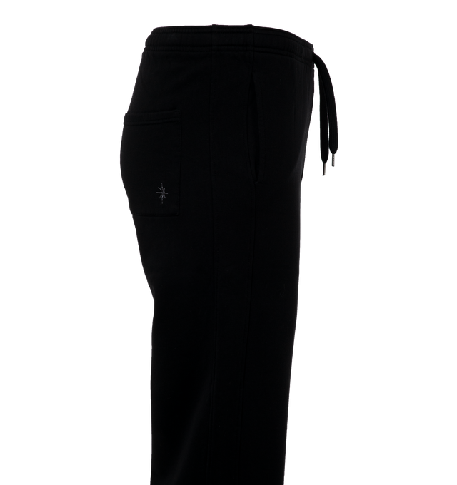 Image 3 of 4 - BLACK - SECOND LAYER Baggy Sweatpants featuring loose fit, elastic drawstring waist, side slit pockets and logo on leg. 100% cotton.  