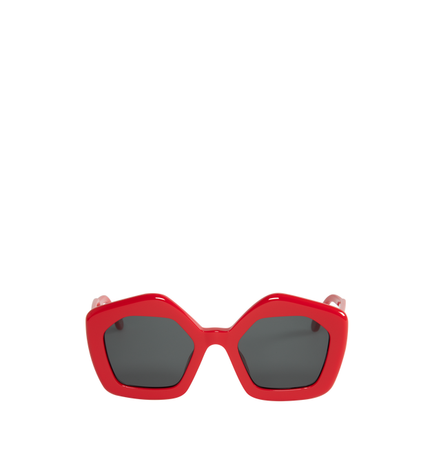 Image 1 of 3 - RED - MARNI SUNGLASSES LAUGHING WATERS featuring geometric pentagon frames and goldtone logo branding at the temples. Acetate. 