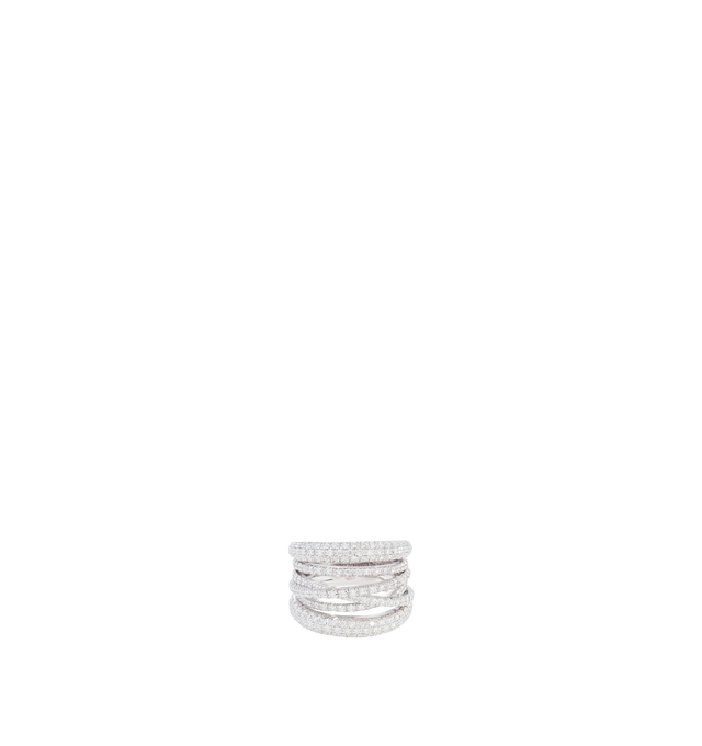 Image 1 of 1 - SILVER - SIDNEY GARBER Diamond Scribble Ring featuring a stack of crisscrossed bands that is one connected piece. Diamonds .96 Carats. 18k White Gold. Approximately .70in Wide.