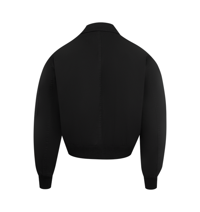 Image 3 of 4 - BLACK - SECOND LAYER Revival Flight Jacket featuring slightly cropped and boxy fit with a drop shoulder, quilted insulation, 410 gram densely woven 100% organic cotton, high resistant, water reapelant, and PFC free, two-way raccagni zipper, ribbed cuffs and hem, sleeve pocket and two Big front slanted pockets. Made in Italy.