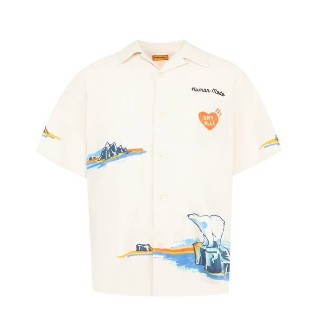 Image 1 of 2 - WHITE - HUMAN MADE Printed Shirt featuring open collar, chest pocket, button down closure, all-over printed graphics and short sleeves. 100% cotton.
