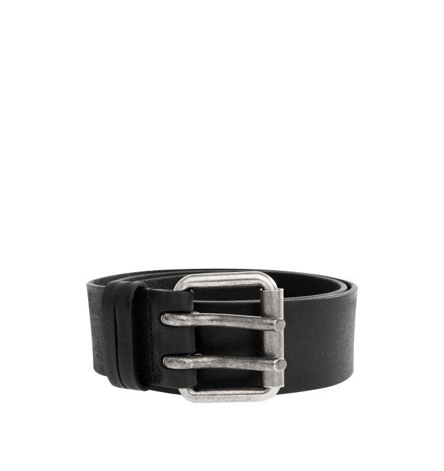 Image 1 of 2 - BLACK - SAINT LAURENT Motorcycle Belt featuring wide belt made with metal-free vegetable-tanned leather, a double-pin motorcycle buckle and silver-tone hardware. Dimensions: 5 CM / 2". Calfskin. Made in Italy.