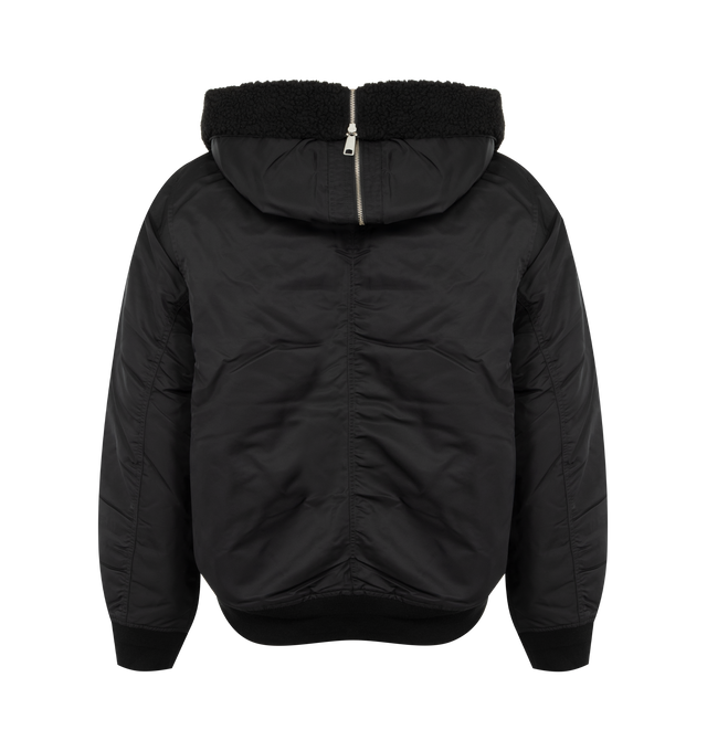 Image 2 of 2 - BLACK - CARHARTT WIP Hooded Oltera Bomber Jacket featuring water-repellent material, triple-stitched, adjustable, pile lined hood with detachable pile brim and back zip, zip and button closure, rib-knit cuffs and bottom band, two pockets with hidden snap buttons, sleeve pocket with zip closure, inside pocket and square label. 100% nylon, 5.2 oz.