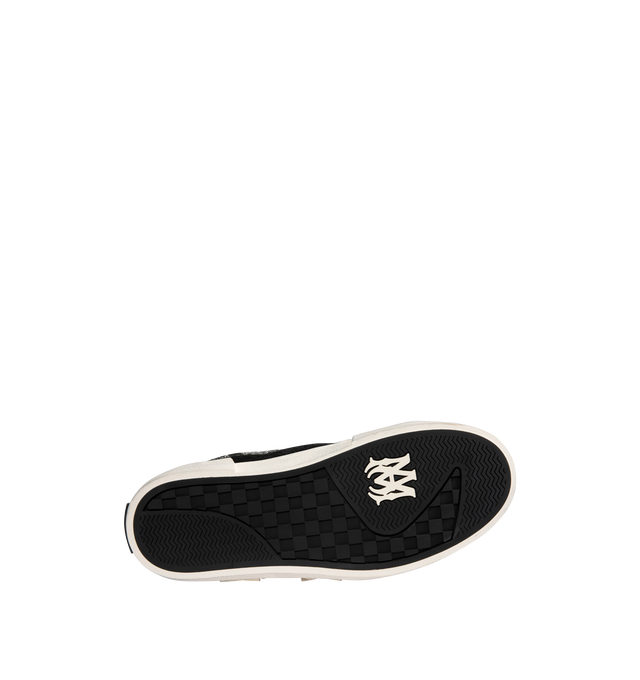 Image 4 of 5 - BLACK - AMIRI Sunset Skate Low-Top Sneakers featuring low-top sneakers in leather with bandana paneling, flat heel, round toe, lace-up vamp, wide shoelaces, logo on the tongue, leather lining, padded collar, heel logo, lather star appliqus on the sides and rubber outsole.