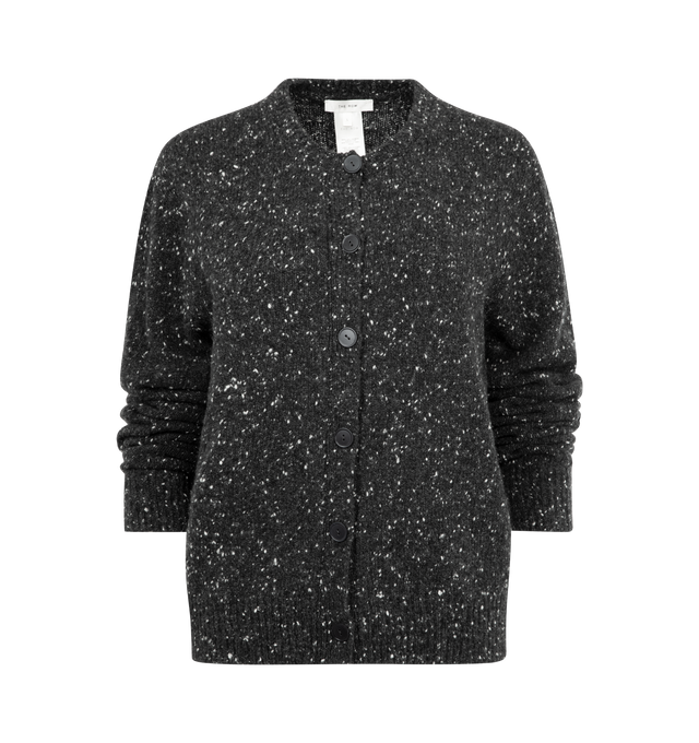 Image 1 of 2 - GREY - THE ROW Mauino Cardigan featuring classic crewneck cardigan in speckled midweight cashmere with slightly cropped fit, ribbed neckline, cuffs, and hem and front button closure. 100% cashmere. Made in Italy.