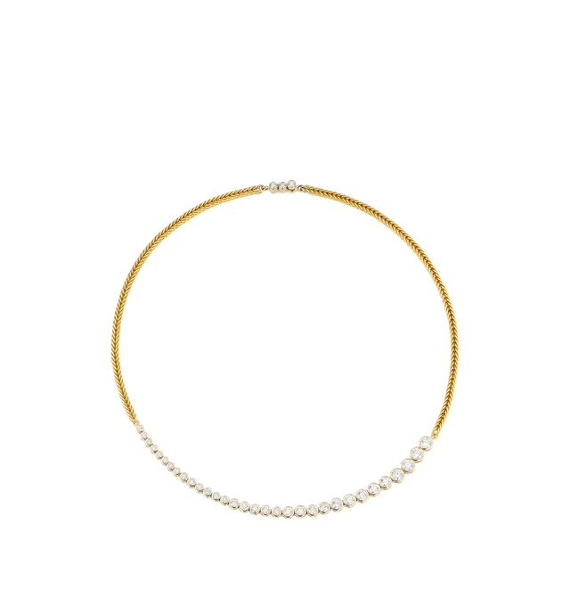 Image 1 of 1 - GOLD - RENNA Asymmetrical Diamond Bubble Necklace featuring 4.50 carats of graduated diamonds on gold chain with a diamond clasp. 16" in length. Hirshleifers offers a range of pieces from this collection in-store. For personal consultation and detailed information about jewelry, please contact our dedicated stylist team at personalshopping@hirshleifers.com. This item may be restricted for online purchase to international clients. For assistance purchasing this item please contact our dedicat