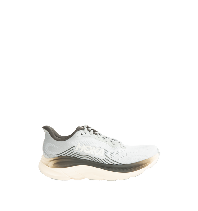 Image 1 of 5 - MULTI - Hoka Mens Clifton 11 Running Shoes feature an engineered mesh upper with reflective details and 3D-printed overlays. Designed with a CMEVA midsole, Rearfoot-Focused Active Foot Frame, MetaRocker geometry, open-cell sockliner, double-lace lock system, and Durabrasion rubber outsole for lightweight cushioning, stability, and everyday road running. Upper: Engineered Mesh; Midsole: CMEVA; Outsole: Durabrasion Rubber. Imported.