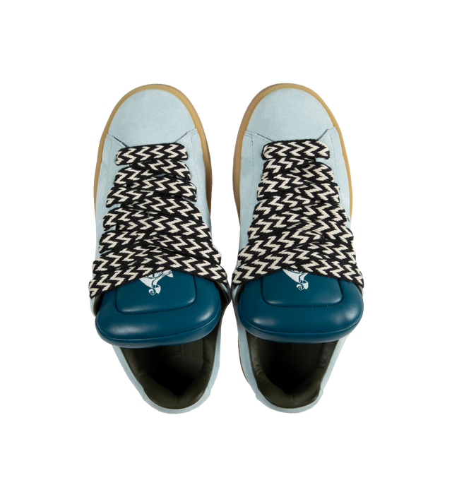 Image 5 of 5 - BLUE - LANVIN LAB X FUTURE Hyper Curb Sneakers featuring padded tongue, round toe, herringbone motif laces and Lanvin logo in metal on the outside of the sneaker.  76% calf - bos taurus, 24% polyester. Lining: 100% calf - bos taurus. Sole: 100% rubber. Made in Italy. 
