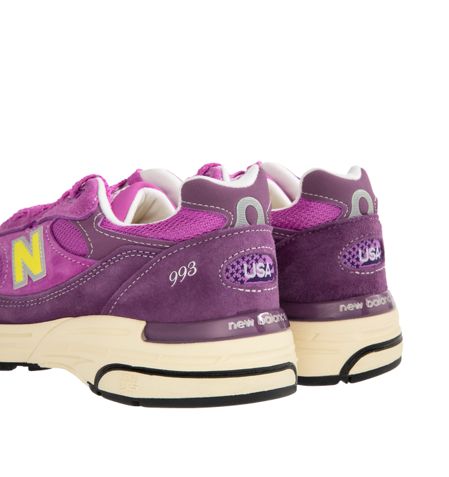 Image 3 of 5 - PURPLE - NEW BALANCE Made in USA 993 Sneaker featuring mesh upper, suede and synthetic overlays ABZORB midsole absorbs impact through a combination of cushioning and compression resistance, combination ENCAP and C-CAP midsole, reflective accents designed to catch the light and NDurance rubber outsole.