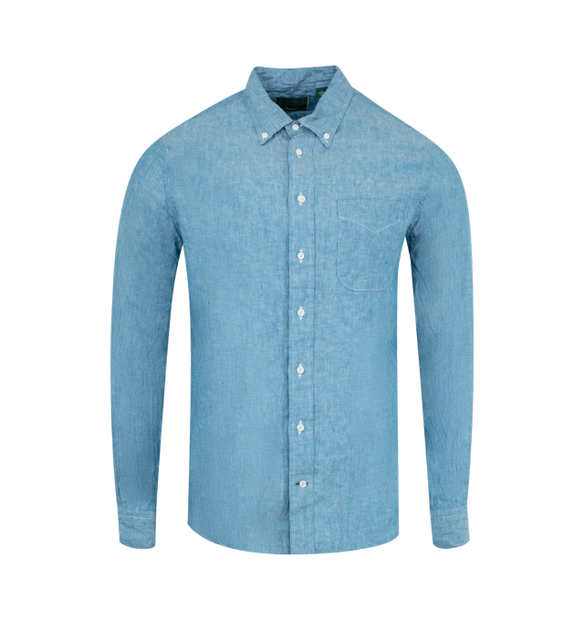 Image 1 of 2 - BLUE - Gitman Bros Button Down Shirt has a button-down collar, a covered front button placket, a locker loop, a chest pocket, a center-back pleat, and adjustable button cuffs. 100% cotton. Made in USA.