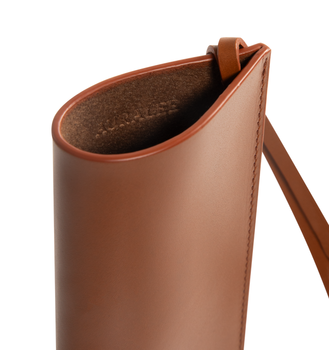 Image 3 of 3 - BROWN - AURALEE Leather Sunglasses Case featuring premium box calf leather, the interior is lined with Torays Ultrasuede and leather strap. 2.9cm x 6.4cm. Calf leather. Made in Japan.