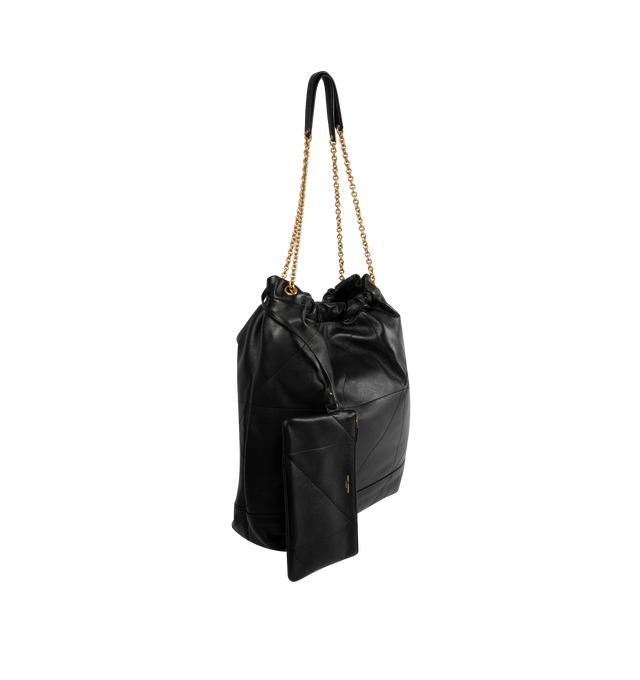 Image 2 of 3 - BLACK - SAINT LAURENT Jamie Large Pochon Bag in supple nappa featuring CARR RIVE GAUCHE topstitching, a drawstring chain, removable zip pouch, certified cotton lining, bronze-tone hardware and magnetic closure. 13.4 x 16 x 2 inches. Lambskin, metal. Made in Italy.