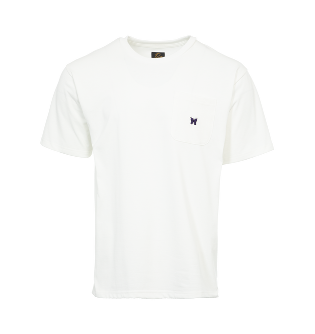 Image 1 of 2 - WHITE - NEEDLES Crew Neck Tee featuring round neck and pocket with logo patch. 65% polyester, 35% cotton. Made in Japan. 