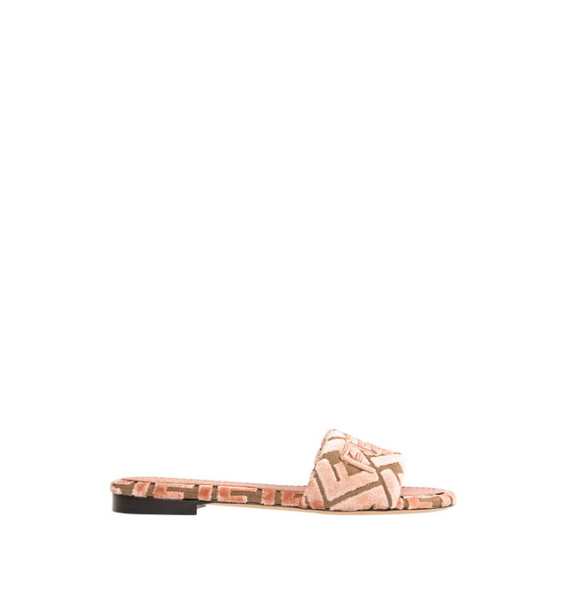 Image 1 of 4 - BROWN - FENDI Sunshine Slide featuring wide-band slides, FF jacquard and Fendi Roma embroidery. 100% cotton. Made in Italy.