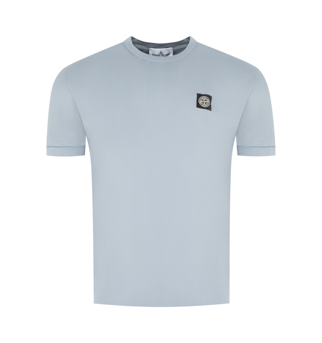 Image 1 of 2 - BLUE - STONE ISLAND Logo T-Shirt featuring crew neck, short sleeves, logo label on the chest and straight hem. 100% cotton.