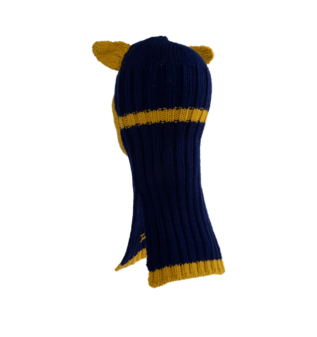 Image 2 of 2 - BLUE - MARNI WOOL BALACLAVA featuring contrast trims and ears and hand-embroidered Marni lettering on the edge. 100% virgin wool knit. 