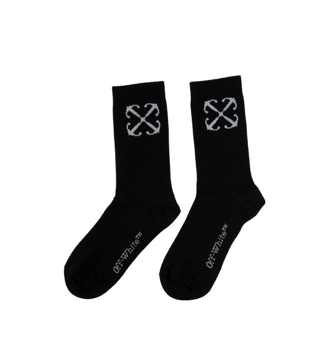Image 2 of 2 - BLACK - OFF-WHITE ARROW MID CALF SOCKS are mid ribbed socks featuring arrows at side and Off-White logo at side. 15% Polyamide 80% Cotton 5% Elastane. 
