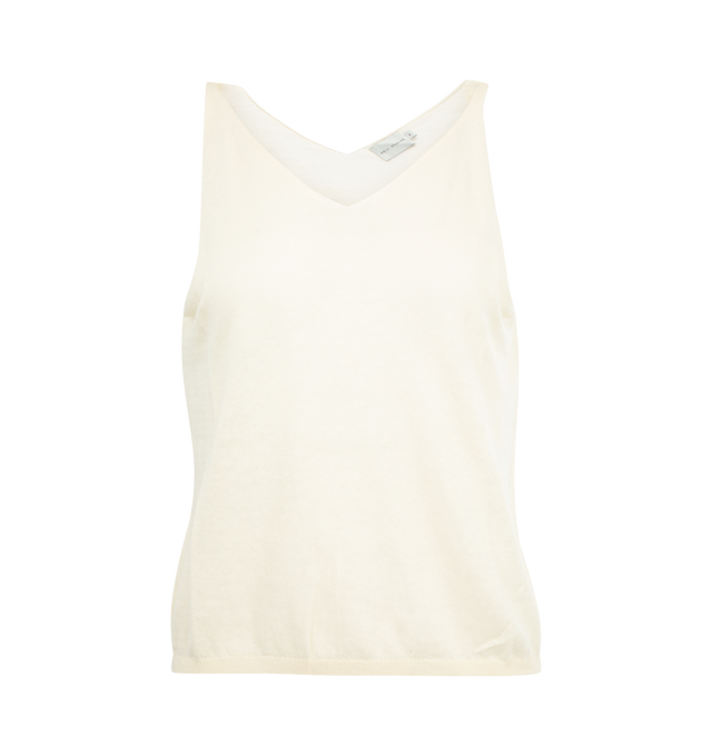Image 1 of 2 - WHITE - DEIJI STUDIOS Rolled Knit Top featuring fine knit, relaxed fit and a rolled v neckline. 100% GOTS certified organic cotton.