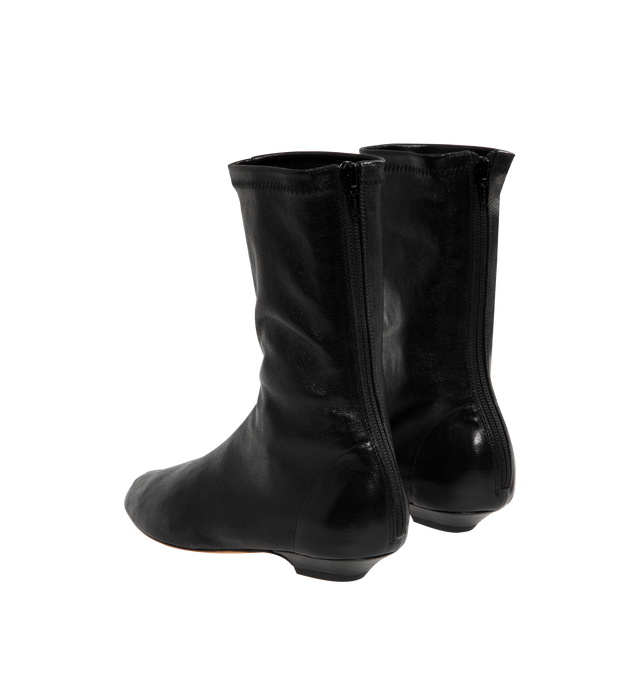 Image 3 of 4 - BLACK - Apollo Flat Ankle Boot featuring a sleek boot shaped by softened lines, a rounded toe inspired and a back zipper. 100% lambskin. Made in Italy.