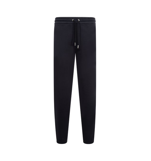 Image 1 of 4 - NAVY - MONCLER Sweatpants featuring elastic waistband with drawstring fastening, side slit pockets, back welt pocket, elastic hem, logo on back and front leg. Cotton.