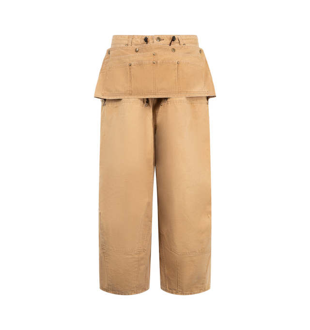 Image 1 of 4 - BROWN - Needles Men's H.D. Apron Pant is crafted from sulfur-dyed duck canvas and features the brand's signature H.D. silhouette with a voluminous, sculptural leg shape. Combining apron-inspired workwear detailing with durable utility fabric, this distinctive style reinterprets classic workwear through an exaggerated contemporary fit. Main Material: 100% Cotton. Made in Japan.