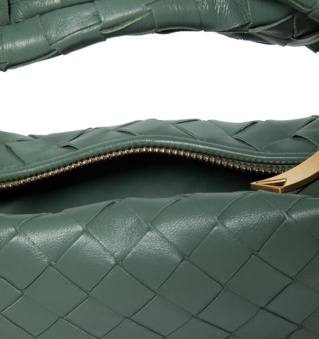 Image 3 of 3 - GREEN - BOTTEGA VENETA mini "Jodie" bag in Intreciatto nappa leather featuring a knotted strap and zip closure. Made in Italy.  