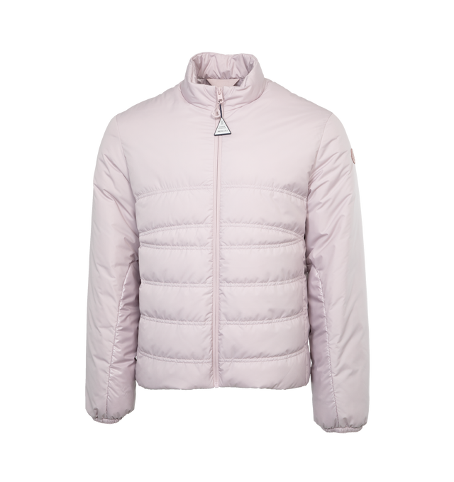 Image 1 of 3 - PURPLE - MONCLER CAYO JACKET is made from recycled matte polyester, the Cayo down jacket features glossy nylon laqu lining and an innovative quilting pattern. This jacket has versatile puffer layers, down-filled, zipper closure, zipped inner, outer pockets, elastic hem and cuffs and monocolor felt logo patch. Slim fit. EXTERIOR: 100% Polyester LINING: 100% Polyester PADDING: 90% Down, 10% Feather 1 MATERIAL: 100% Polyester 