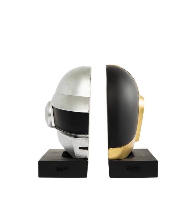 Image 1 of 4 - MULTI - PLEASURES X DAFT PUNK Helmets Bookend featuring hand sculpted mold, hand finished and painted. 9" x 9" x 4". 100% resin.