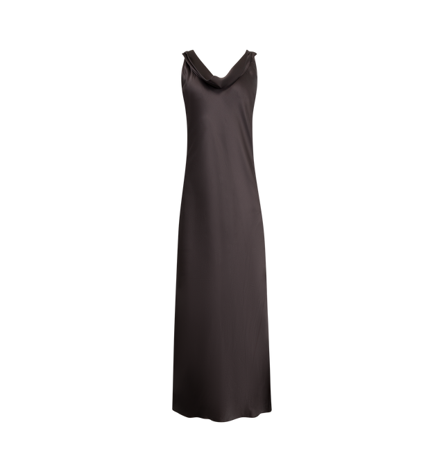 Image 1 of 2 - GREY - ACNE STUDIOS Satin Dress featuring lightweight draped fabric, a built-in scarf detail, front slit, regular fit, ankle length and sleeveless. 100% silk.